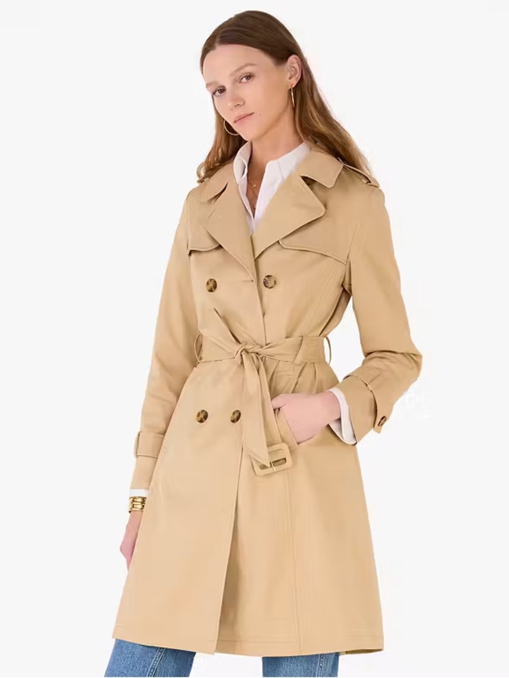 Kate Spade Long Trench Coat with Removable Hood and Belt - Khaki